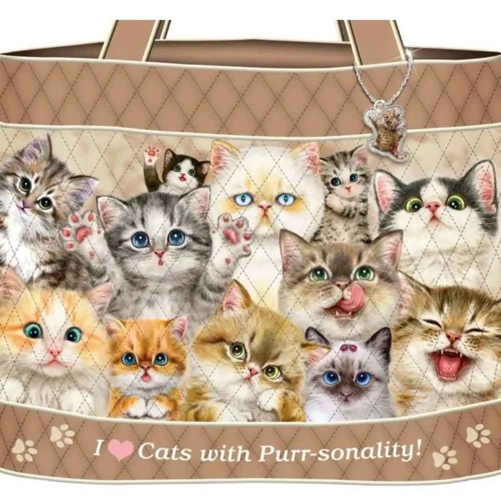 Bradford Exchange Kayomi Harai Cats With Purr-sonality Quilted Tote Handbag
